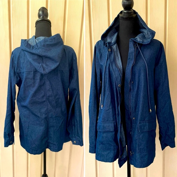 Denim Navy Blue Hooded Stylish Pretty Jacket with Pockets - Picture 3 of 11